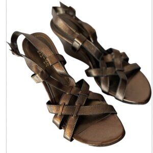 Kenneth Cole Reaction New Open Toe Block Heel Leather Brown Sparkle Sandals Size